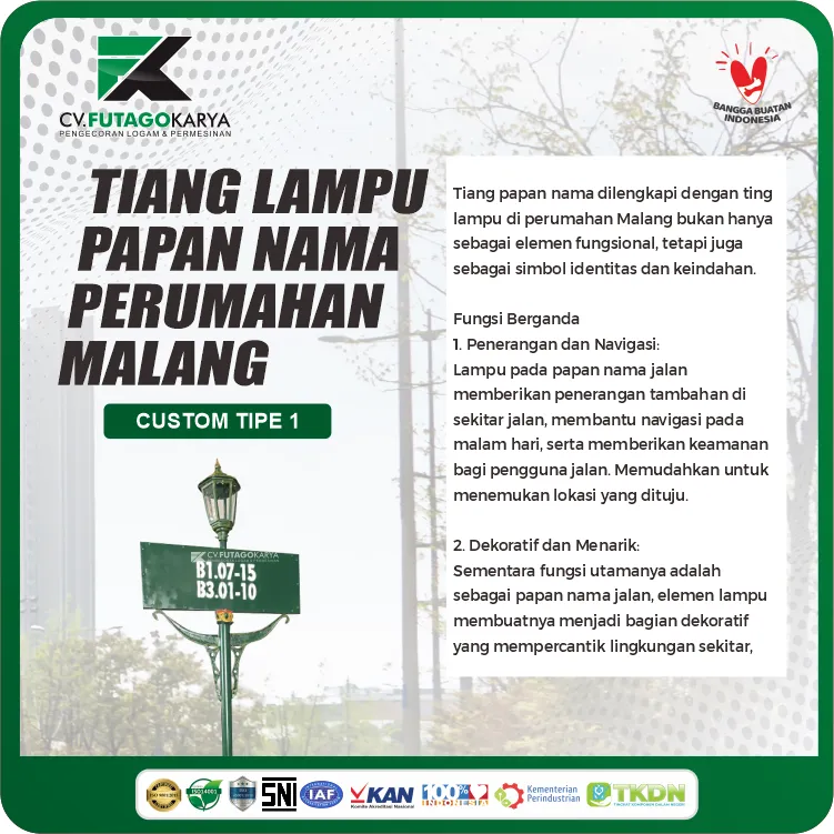 tiang lampu 2,8 meter & papan nama