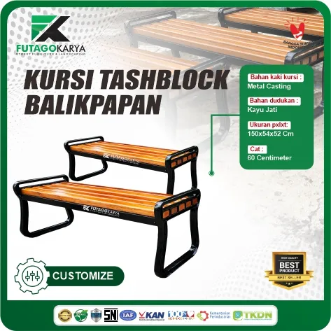 kursi tasblock kayu jati metal casting