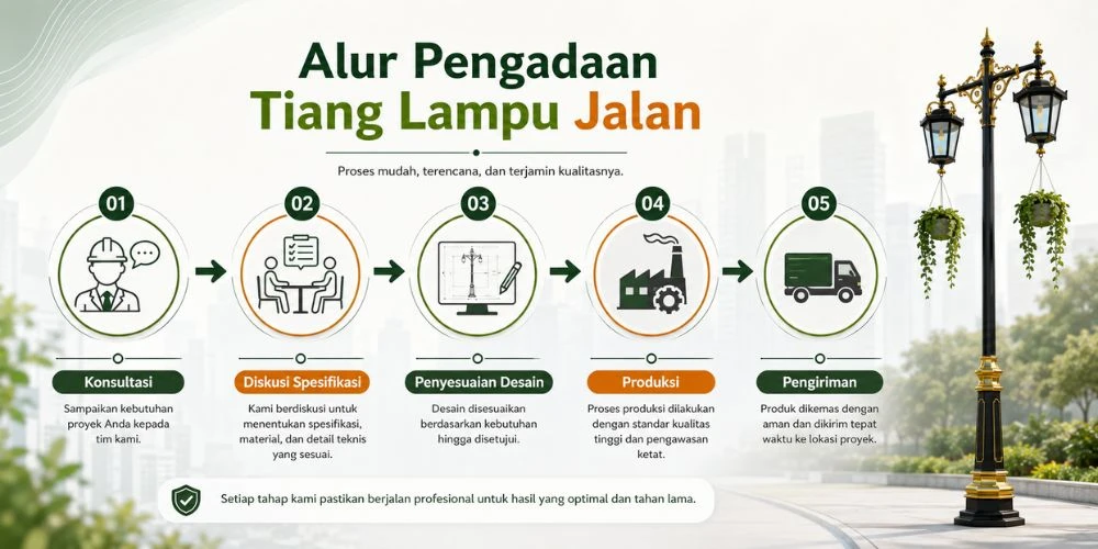 Alur konsultasi hingga produksi tiang lampu jalan proyek
